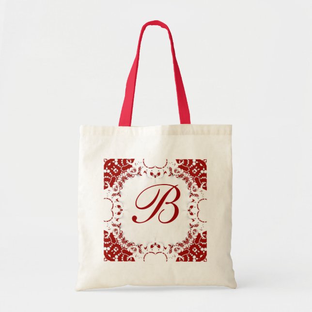 Red White Snöre Monogram Bag Tygkasse (Framsidan)