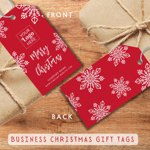 Red White Snowflake Company Logotyp God jul Presentetikett