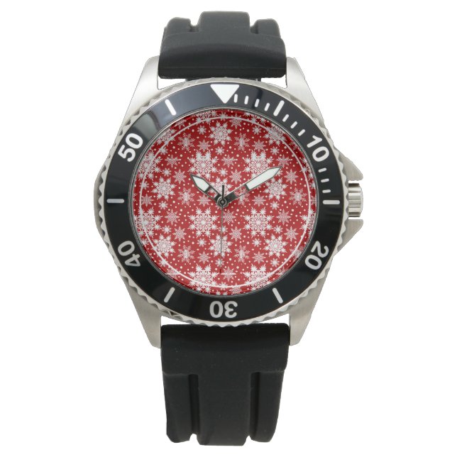 Red & White Snowflake jul Classic Mönster Armbandsur (Framsida)