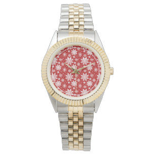 Red & White Snowflake jul Classic Mönster Armbandsur