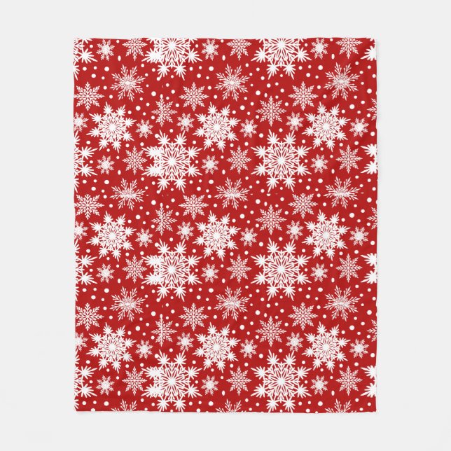 Red & White Snowflake jul Classic Mönster Fleecefilt (Framsidan)