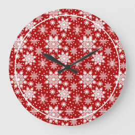 Red & White Snowflake jul Classic Mönster Stor Klocka