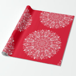 Red White Snowflake Mandala Art Mönster jul Presentpapper