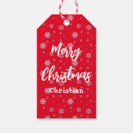 Red White Snowflake Modern God jul Presentetikett