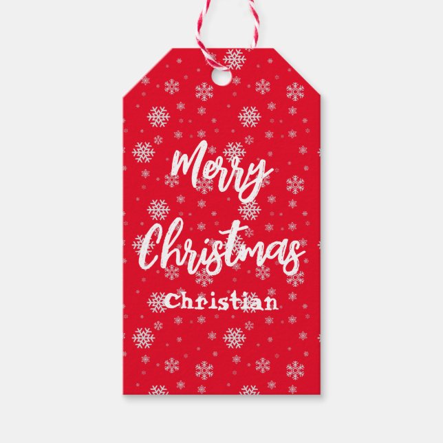 Red White Snowflake Modern God jul Presentetikett (Framsidan)