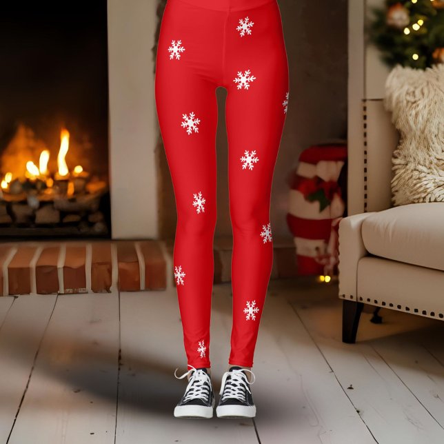 Red White Snowflake Mönster jul Helgdag Leggings (Skapare uppladdad)