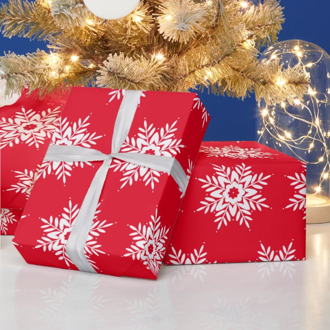 Red White Snowflake Mönster Presentpapper (Helgdagar)
