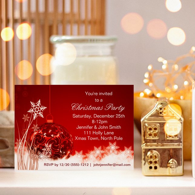 Red & White Snowflake Ornament jul Party Inbjudningar (Skapare uppladdad)