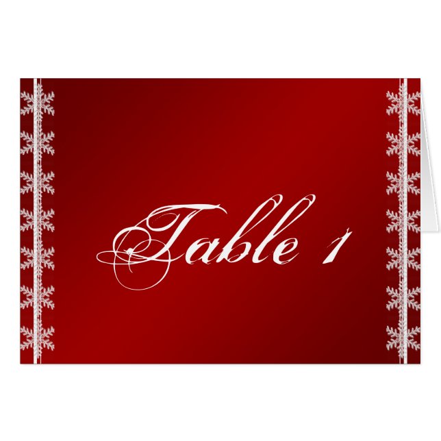Red White Snowflake Winter Wedding Bordsnummer OBS Kort (Framsidan Horizontal)