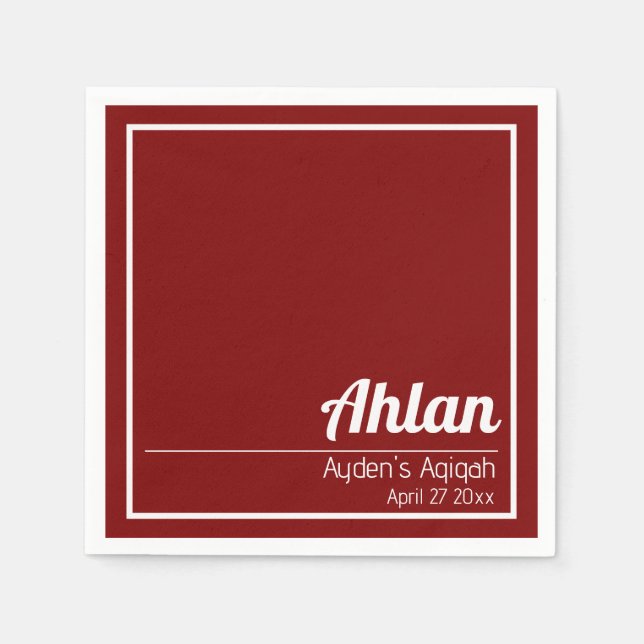 Red White Solid Färg Plain, Aqiqah Baby Shower Pappersservett (Framsidan)