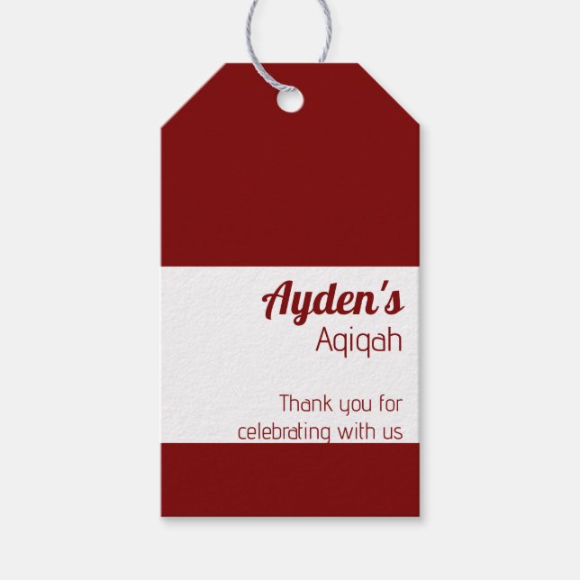 Red White Solid Färg Plain, Aqiqah Baby Shower Presentetikett (Framsidan)