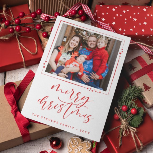 Red & White Stars 2 Photos God jul Julkort (Skapare uppladdad)