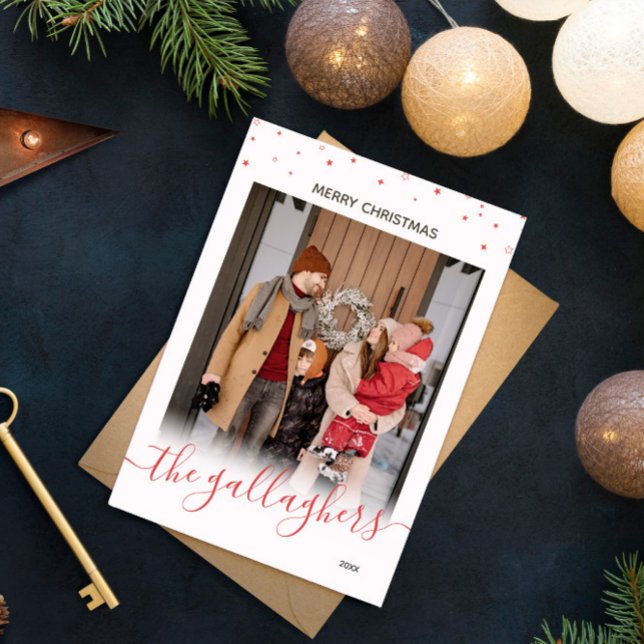 Red White Stars Namn i skript, julfoto Julkort (Skapare uppladdad)