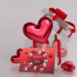 Red White Stripe 3D Hearts Glad Alla hjärtans dag Helgkort