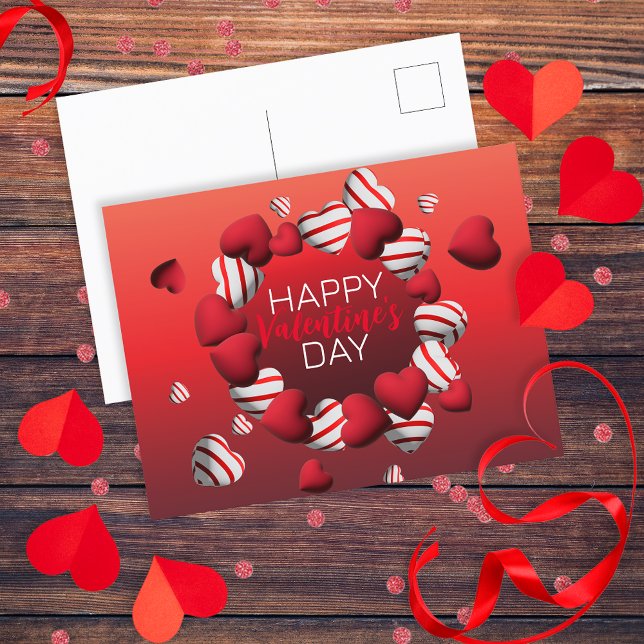 Red White Stripe 3D Hearts Glad Alla hjärtans dag Vykort (Skapare uppladdad)