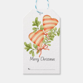 Red & White Stripe Hearts Land jul Presentetikett