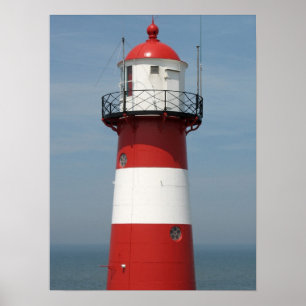 Red White Stripe Lighthouse Sea Photo Poster