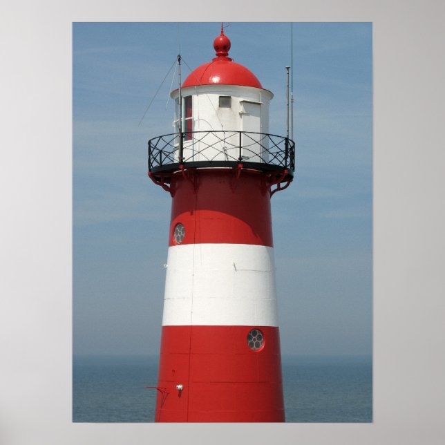 Red White Stripe Lighthouse Sea Photo Poster (Framsidan)