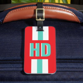 Red & white striped Shadow Monogram retro travel Bagagebricka