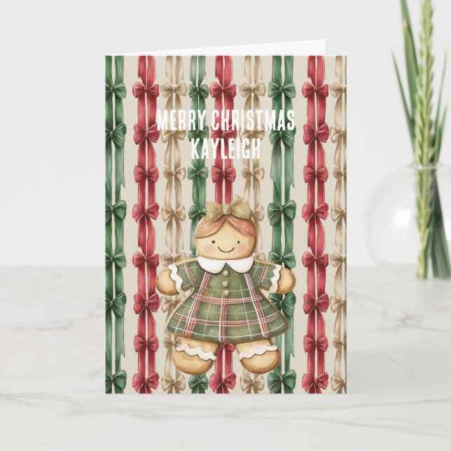 Red White Stripes Christmas Ribbons Gingerbread   Kort (Framsida)