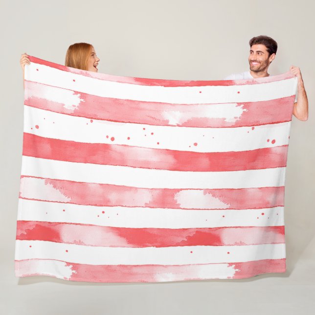 Red White Stripes Dots Christmas Fleecefilt (På plats)