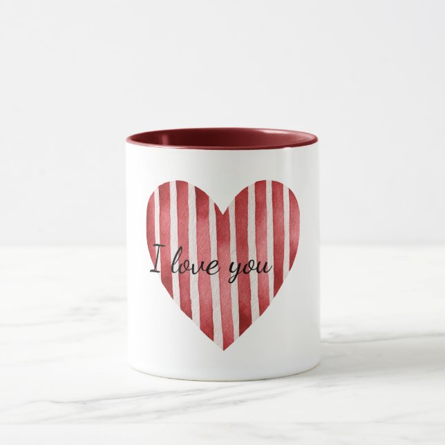 Red White Stripes Heart Love Mugg (Center)