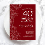 Red White Surprise 40 Birthday Party Inbjudningar<br><div class="desc">Red White Blommigt Surprise 40:e födelsedagsinbjudan. Minimalistisk modern design med botaniska accenter och typsnitt för typsnitt. Enkel perfekt för inbjudan-kort i blommigt för en snyggt kvinnlig överraskning i firande. Kan anpassas till vilken ålder som helst. Skrivna Zazzle-inbjudningar eller digital utskrivbar mall för omedelbar nedladdning.</div>