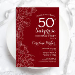 Red White Surprise 50:e Födelsedagsfesten Inbjudningar<br><div class="desc">Red White Blommigt Surprise 50 Födelsedagsfest inbjudan. Minimalistisk modern design med botaniska accenter och typsnitt för typsnitt. Enkel perfekt för inbjudan-kort i blommigt för en snyggt kvinnlig överraskning i firande. Kan anpassas till vilken ålder som helst. Skrivna Zazzle-inbjudningar eller digital utskrivbar mall för omedelbar nedladdning.</div>