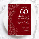 Red White Surprise 60:e Födelsedagsfesten Inbjudningar<br><div class="desc">Red White Blommigt Surprise 60 Födelsedagsfest inbjudan. Minimalistisk modern design med botaniska accenter och typsnitt för typsnitt. Enkel perfekt för inbjudan-kort i blommigt för en snyggt kvinnlig överraskning i firande. Kan anpassas till vilken ålder som helst. Skrivna Zazzle-inbjudningar eller digital utskrivbar mall för omedelbar nedladdning.</div>
