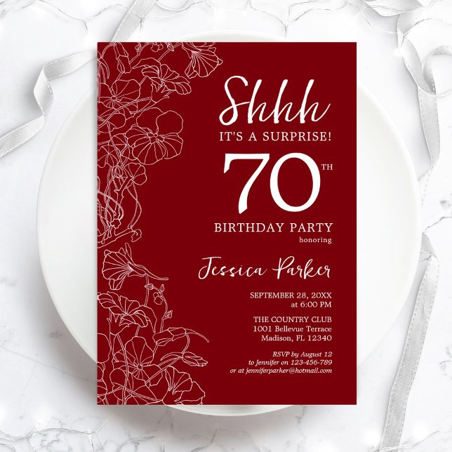 Red White Surprise 70 Birthday Inbjudningar (Skapare uppladdad)