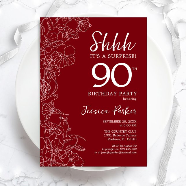 Red White Surprise 90:e Birthday Inbjudningar (Skapare uppladdad)