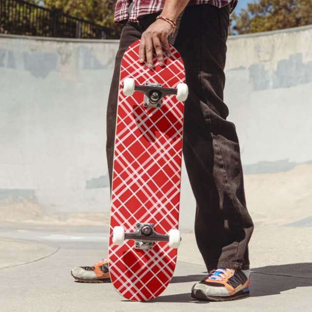 Red White Tartan Play Mönster Design Mini Skateboard Bräda 18,5 Cm (Skapare uppladdad)