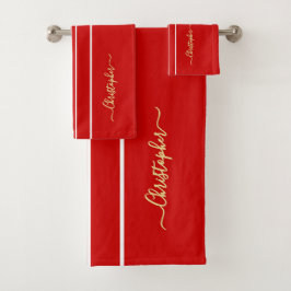 Red White Tävla Rand Faux Guld Monogrammed