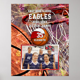 Red white team färg fotobasketboll poster