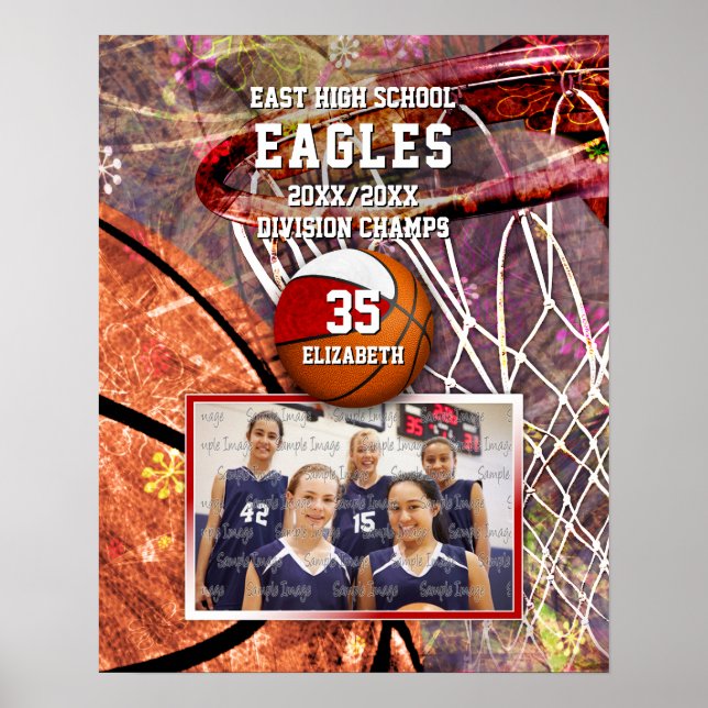 Red white team färg fotobasketboll poster (Framsidan)