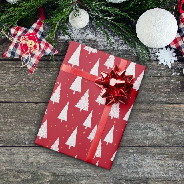 Red White Träd jul Helgdag Wrapping Papper Presentpapper (Skapare uppladdad)