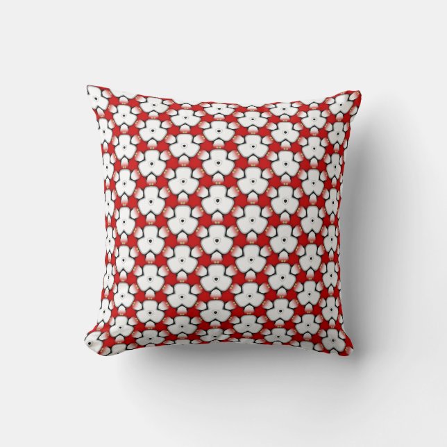 Red White Tri Blommigt Geometric Mönster Cushion Kudde (Framsida)
