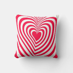 Red White Trippy Hypnotic Heart Kärlek Mönster Kudde