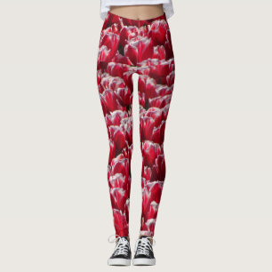 Red White Tulips Mönster Legging