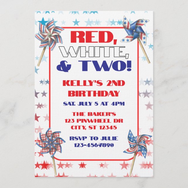Red, White, & Two, 2nd Birthday Inbjudningar (Framsida)