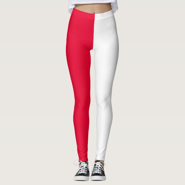 Red White Two Tone Split Halva design Leggings (Framsida)