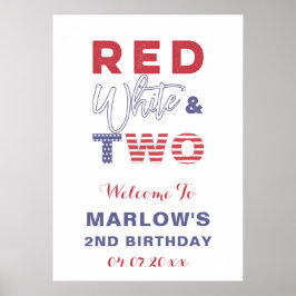 Red White & TWO Unisex 2:a födelsedag Party Välkom Poster
