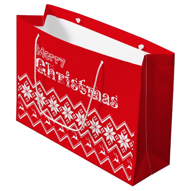 Red & White Ugly Sweater Christmas Gift Bag (Framsidan Vinklad)