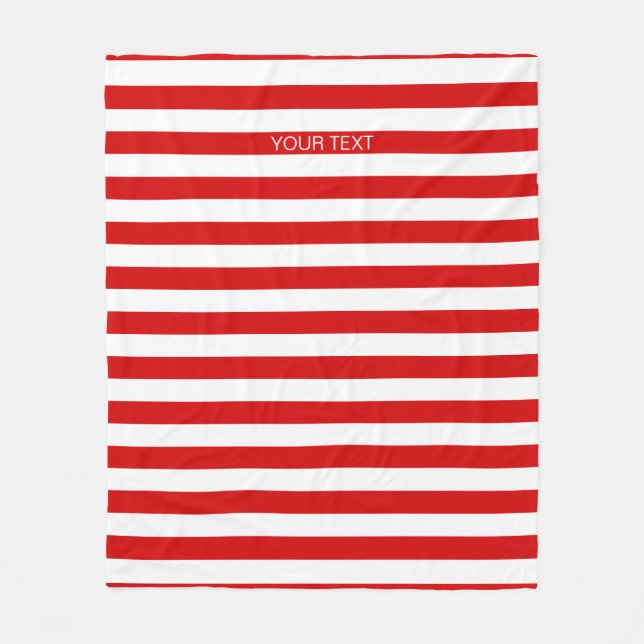 Red White Vågrät Preppy Rand Namn Monogram Fleecefilt (Framsidan)