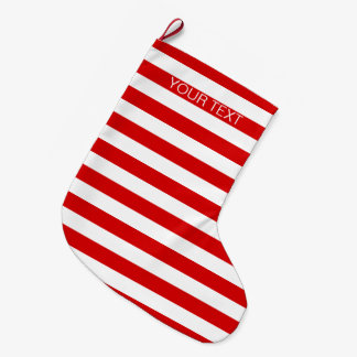 Red White Vågrät Preppy Rand Namn Monogram Stor Julstrumpa