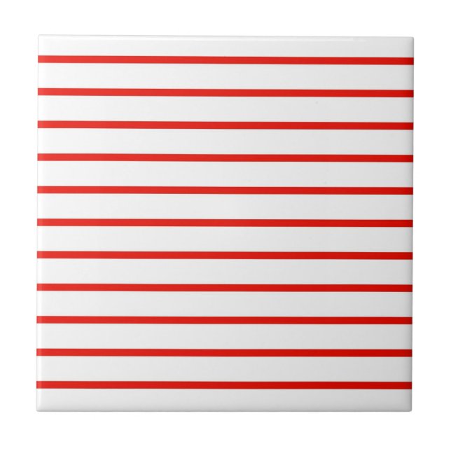 Red White Vågrät Rand Mönster Kakelplatta (Framsidan)