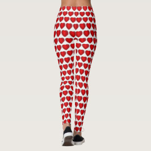 Red White Valentine Day Candy Heart Kärlek Mönster Leggings