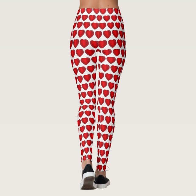 Red White Valentine Day Candy Heart Kärlek Mönster Leggings (Baksida)