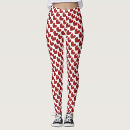 Red & white Valentine Day Heart Mönster Leggings