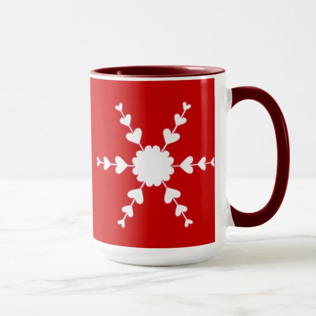 Red White Valentine Heart Snowflake Mugg (Höger)